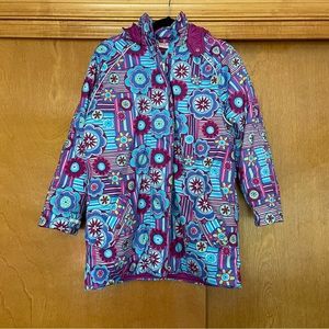 Hanna Andersson Bright Blue Pink Floral Hooded Puffer Winter Jacket Size 160
